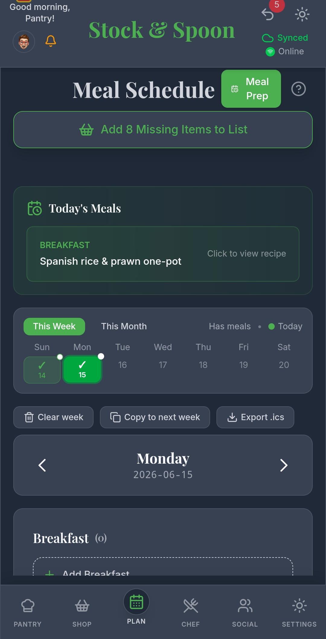 Meal planner screen