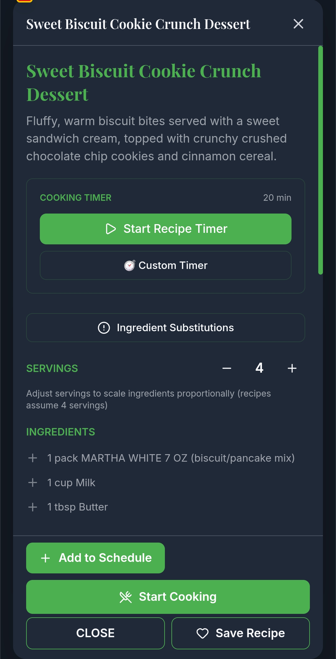 Recipe screen